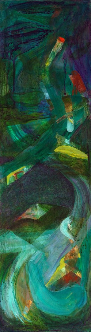 Ancient River, 2026, acrylic on reclaimed cabinet panel