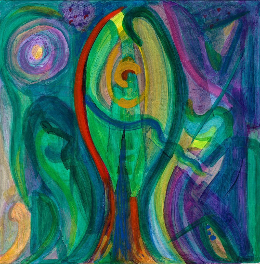 Emergence of Light, 2026, acrylic on reclaimed cabinet panel